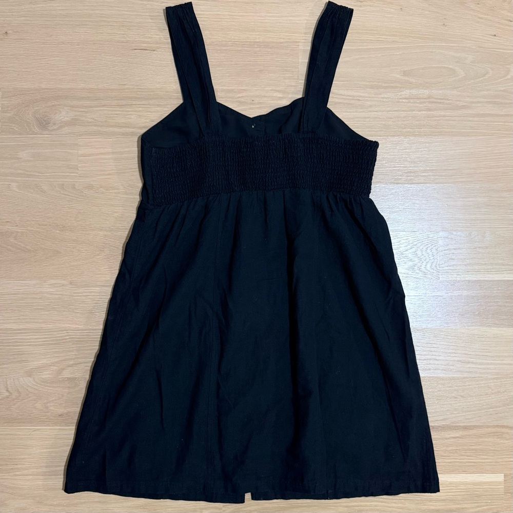 AMERICAN EAGLE NWT A-Line Mini Dress Linen Button Front Smocked Lined Black Med - Picture 5 of 11